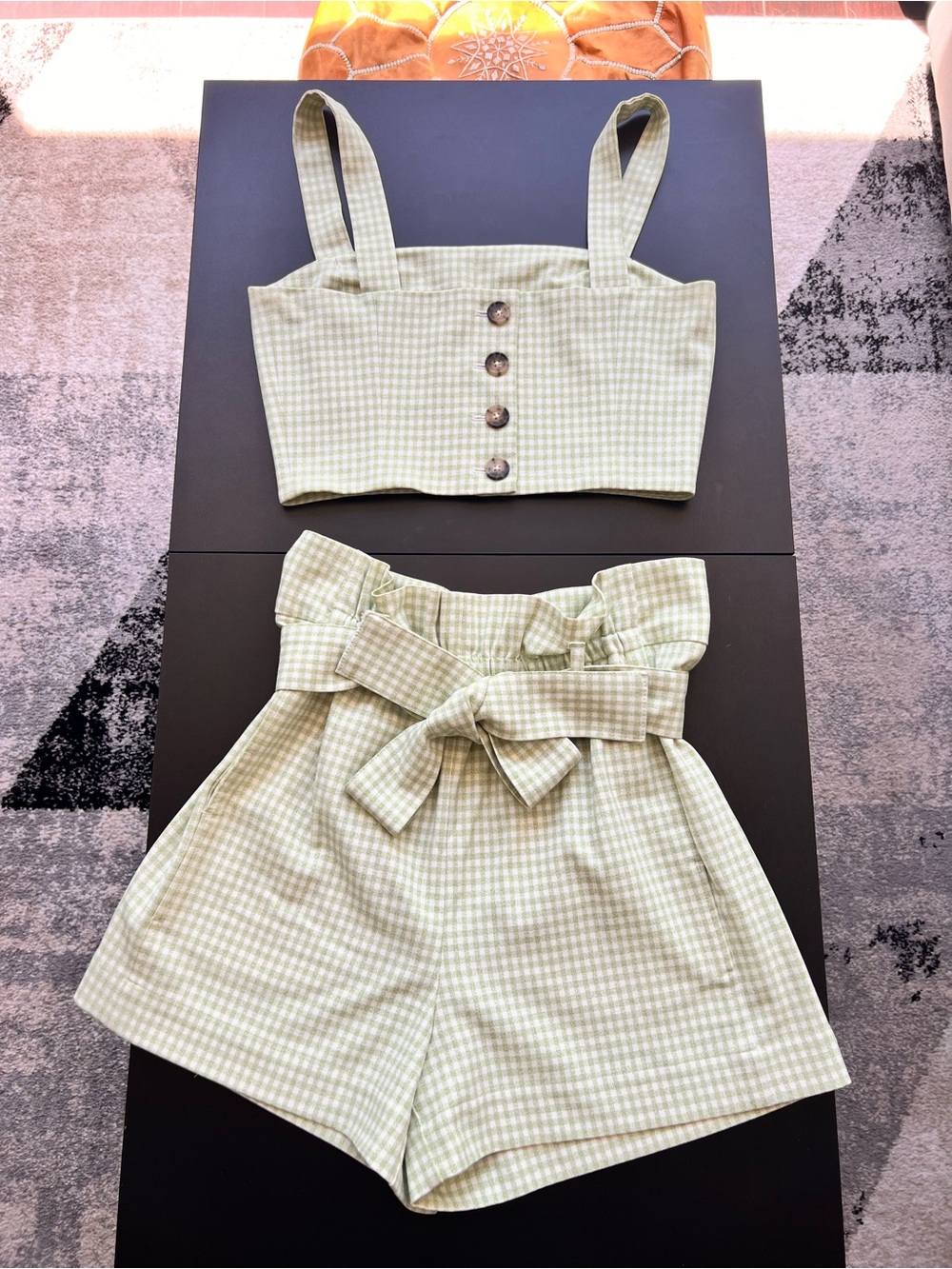 Wilfred Green and White Gingham Crop Top & Shorts Set